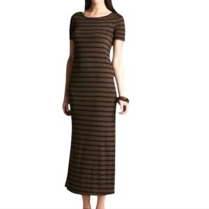 Theory Navy and Brown Striped Short Sleeve Maxi Dress Womens SZ S